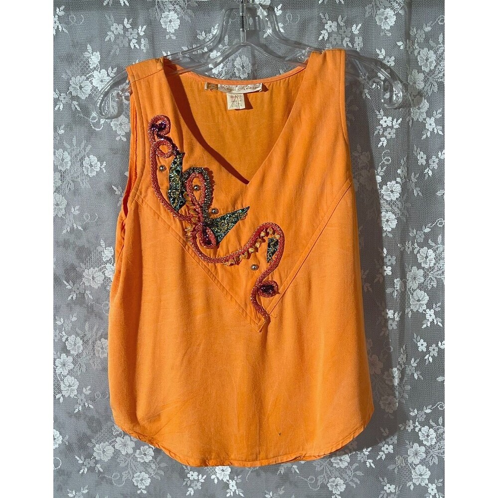 Vintage 90s Marigold Sleeveless Tank Top Size Small Orange Boho Tuscan Mom